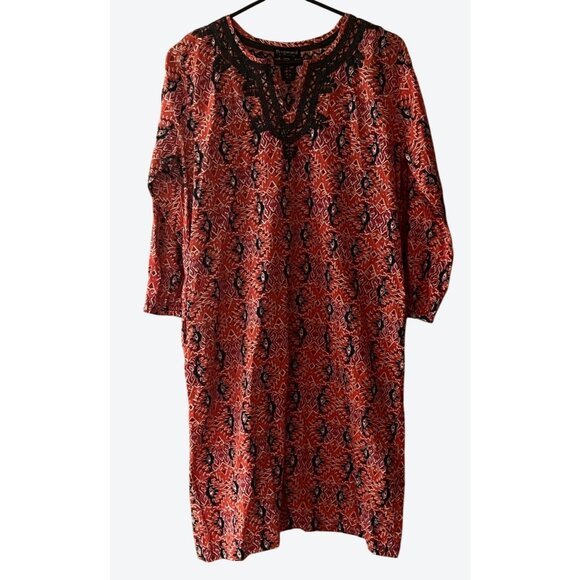 Fragonard Parfumeur T1 Small 3/4 Raglan Sleeve Embroidered Geometric Dress Red - Picture 1 of 7